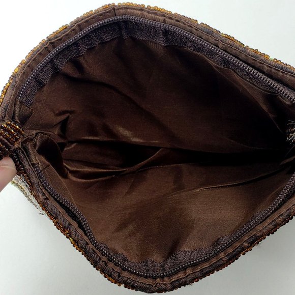 Vintage beaded zip clutch Retro brown, green, white circle motif handbag wallet - Picture 5 of 14